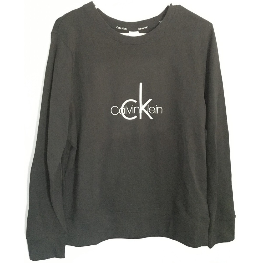 Calvin Klein Sweatshirt Womens Large Black Sleepwear Logo Pullover Crewneck